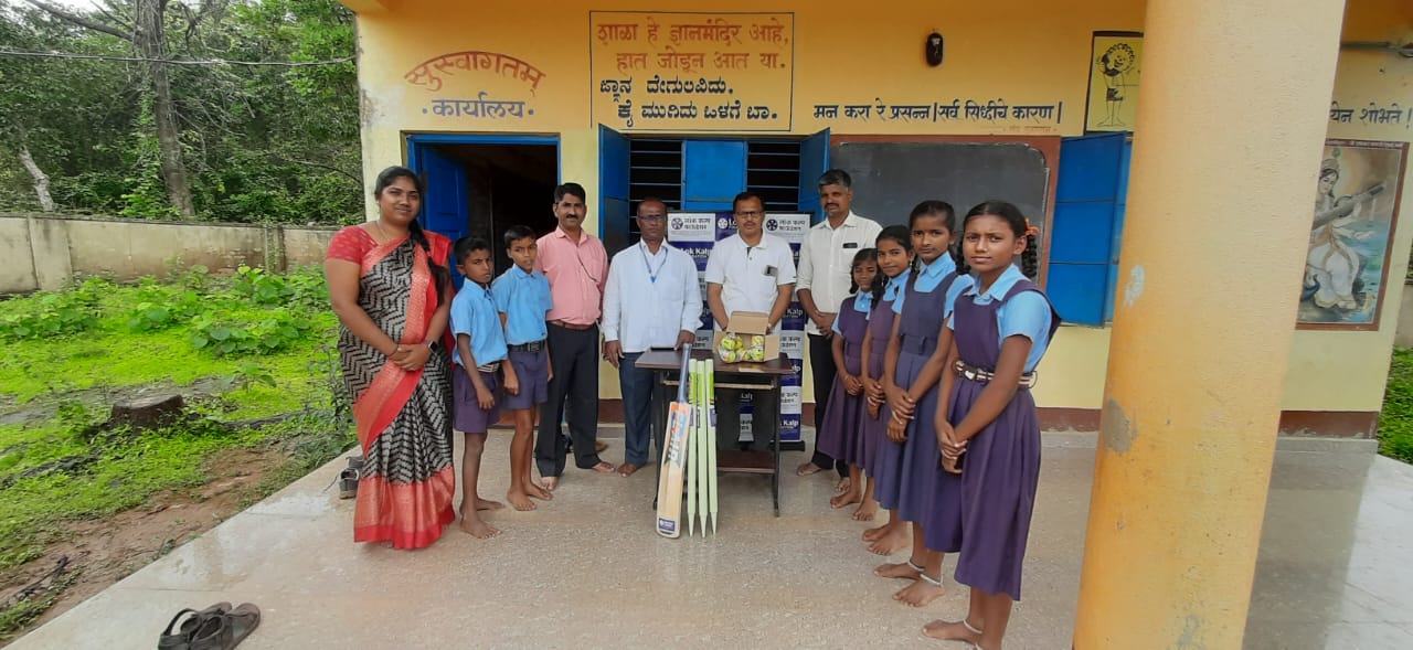 Donated cricket set, lagori, and the 34 liters steel water filter to nerase village school